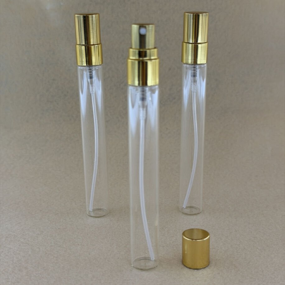 10ml Silindir Sprey Başlıklı Cam Şişe Gold kapak (100 Adet)