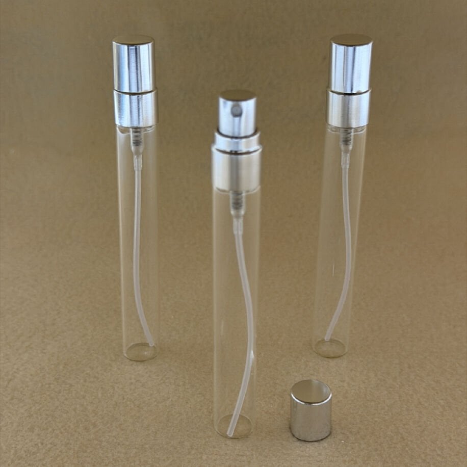 10ml Silindir Sprey Başlıklı Cam Şişe Gümüş Kapak (100 Adet)