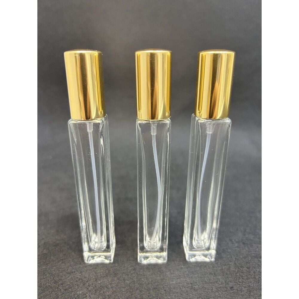10ml 12cm Kare Sprey Başlıklı Cam Şişe Gold Kapak (100 Adet)
