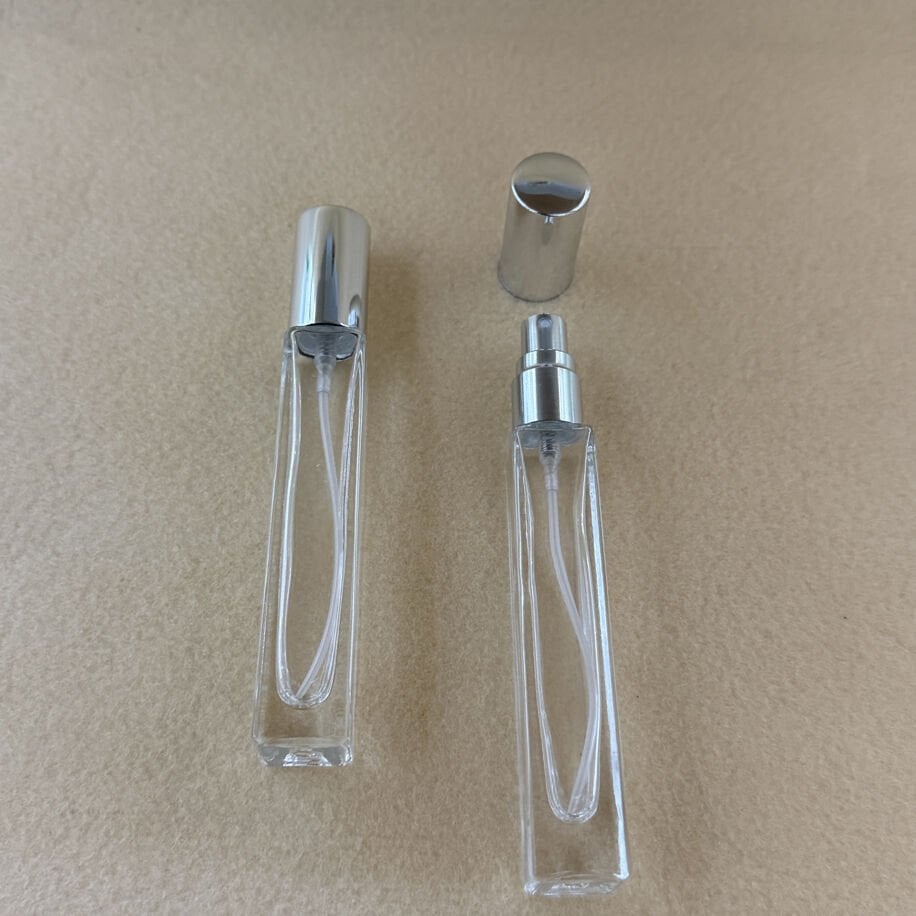 10ml 12cm Kare Sprey Başlıklı Cam Şişe Gümüş Kapak 100 Adet
