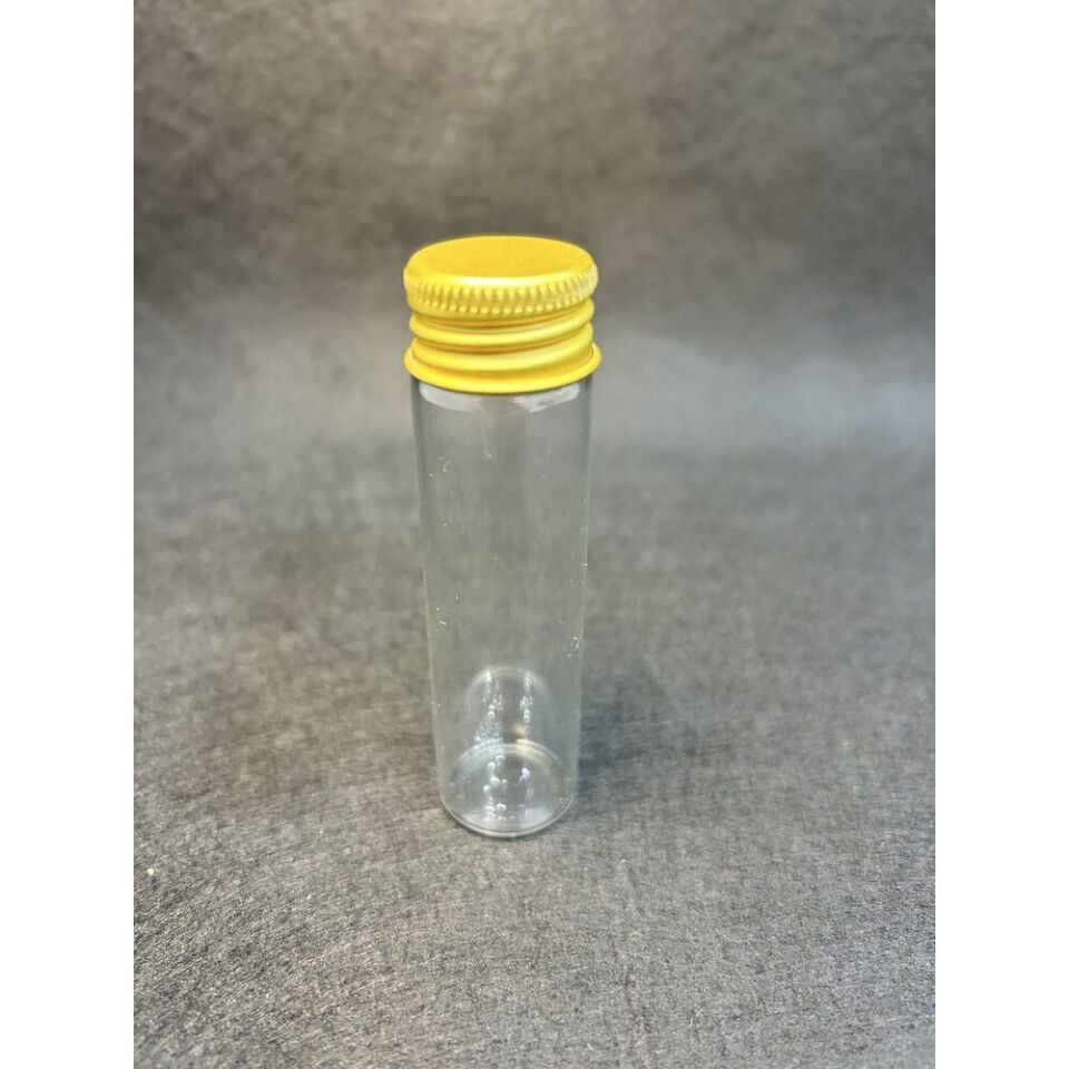8cm Gold metal kapaklı cam tüp şişe ( 1 Kutu 300 Adet)