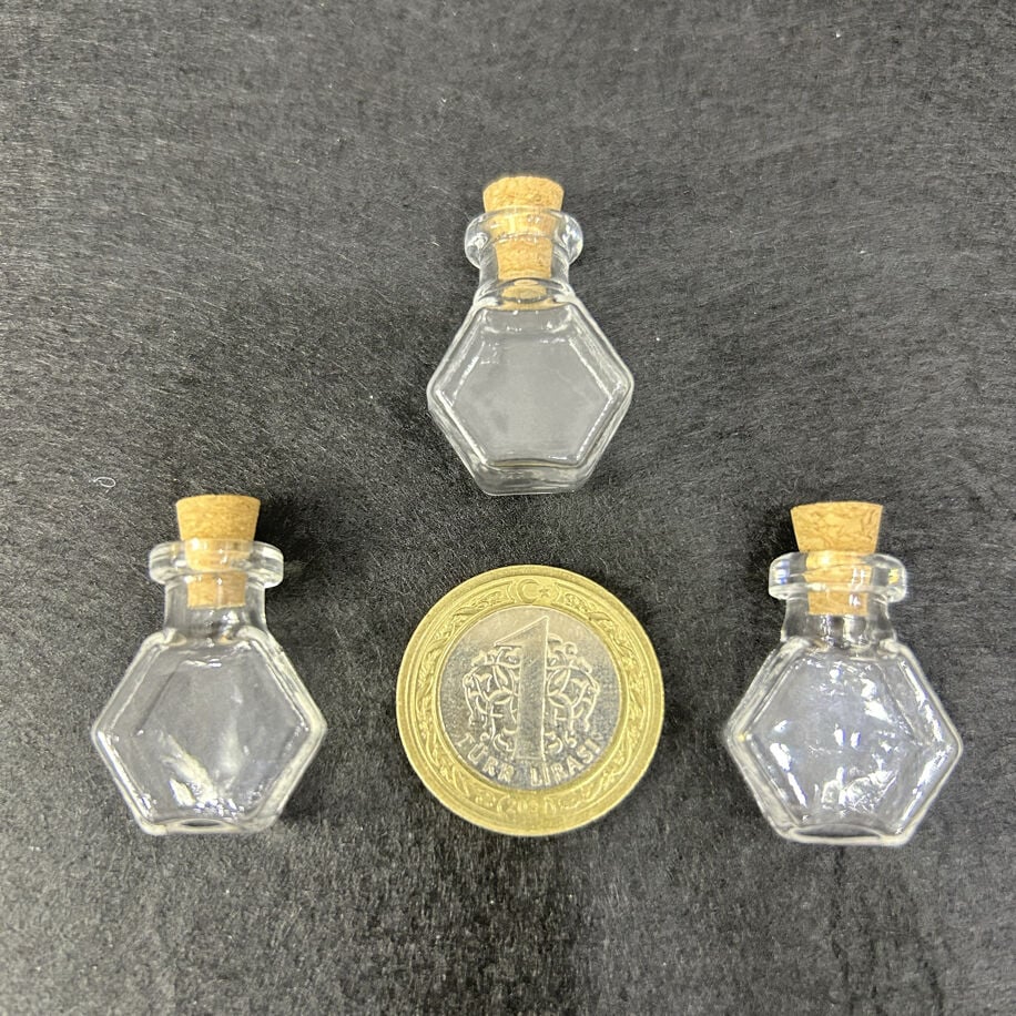 mini altıgen şişe mantar tıpalı (100 Adet)