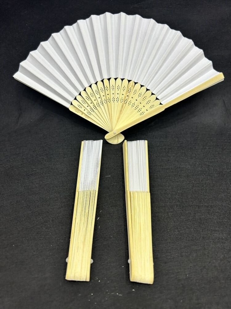Ahşap Saplı Beyaz Kağıt yelpaze (100 Adet)