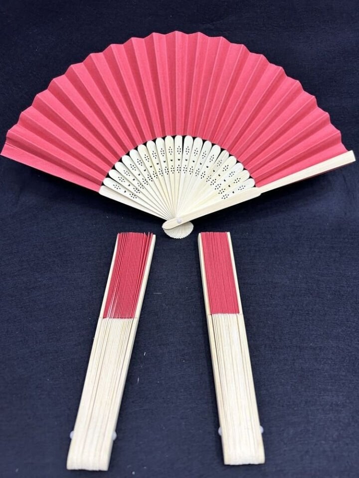 Ahşap Saplı Kırmızı Kağıt Yelpaze (100 Adet)