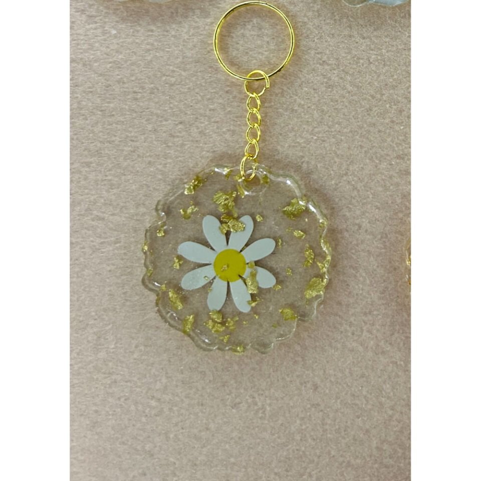 Tırtıklı Papatyalı Epoksi Anahtarlık (100 Adet)