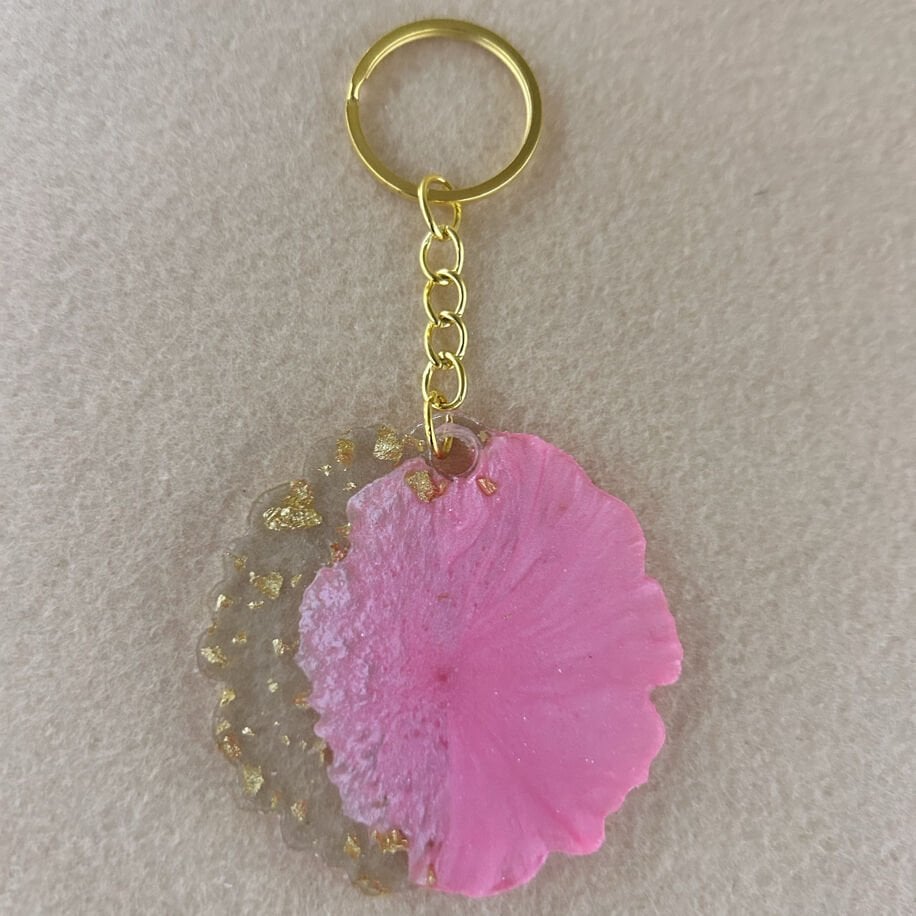 Tırtıklı Pembe Gold Epoksi Anahtarlık