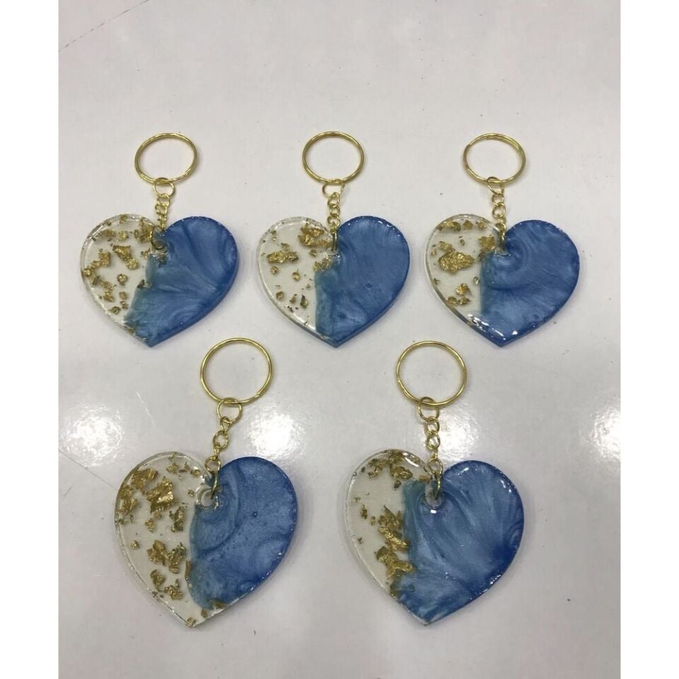 Mavi Gold Kalp Model Epoksi Anahtarlık (100 Adet)