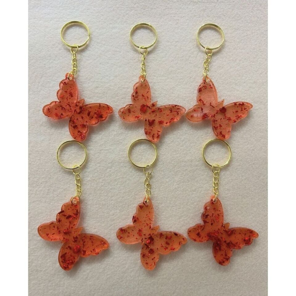 Kırmızı Yaldızlı Kelebek Epoksi Anahtarlık (100 Adet)