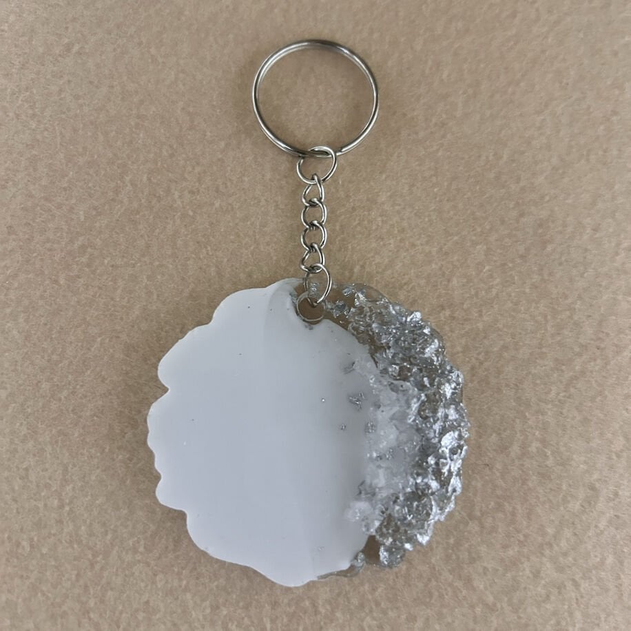 Tırtıklı Gümüş Taşlı Gümüş Simli Epoksi Anahtarlık 100 Adet