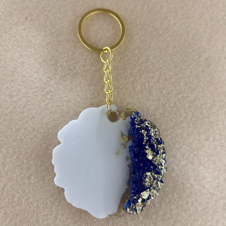 Tırtıklı Lacivert Taşlı Gold Simli Anahtarlık (100 Adet)