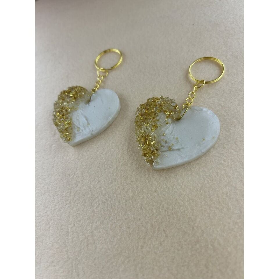 Taşlı Gold Kalp Epoksi Anahtarlık (100 Adet)