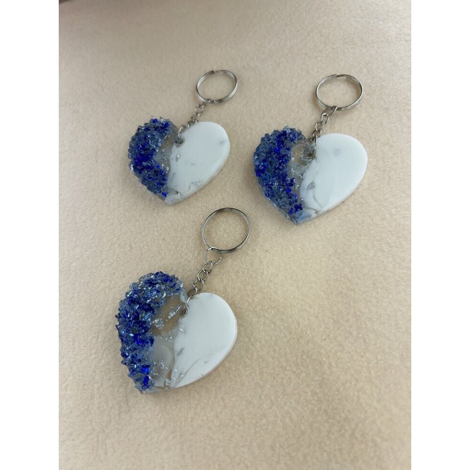 100 Adet Lacivert Taşlı Kalp Anahtarlık