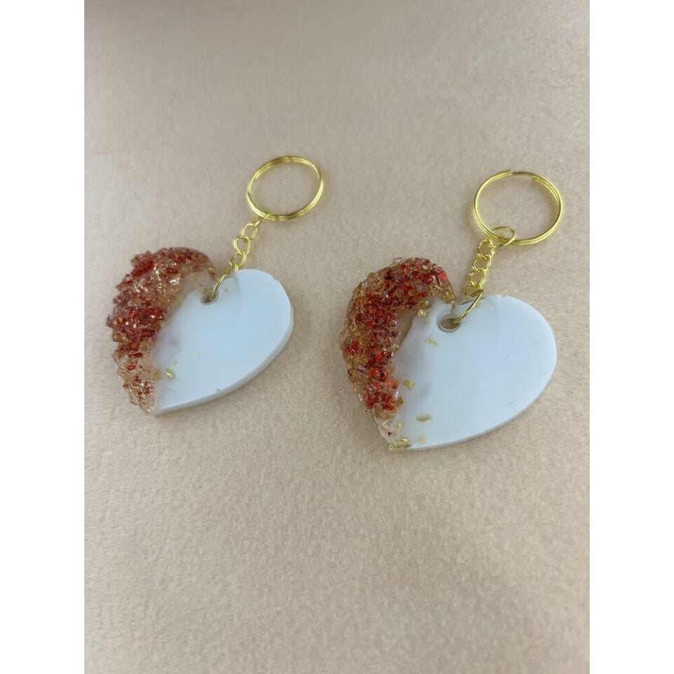 100 Adet Kırmızı Taşlı Kalp Anahtarlık