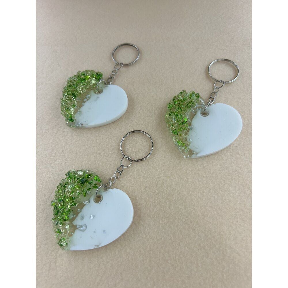 100 Adet Yeşil Taşlı Kalp Anahtarlık