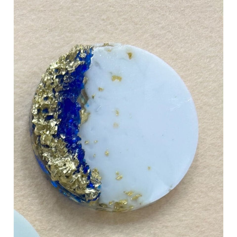 Yuvarlak Gold Lacivert Taşlı Epoksi Magnet 100 Adet